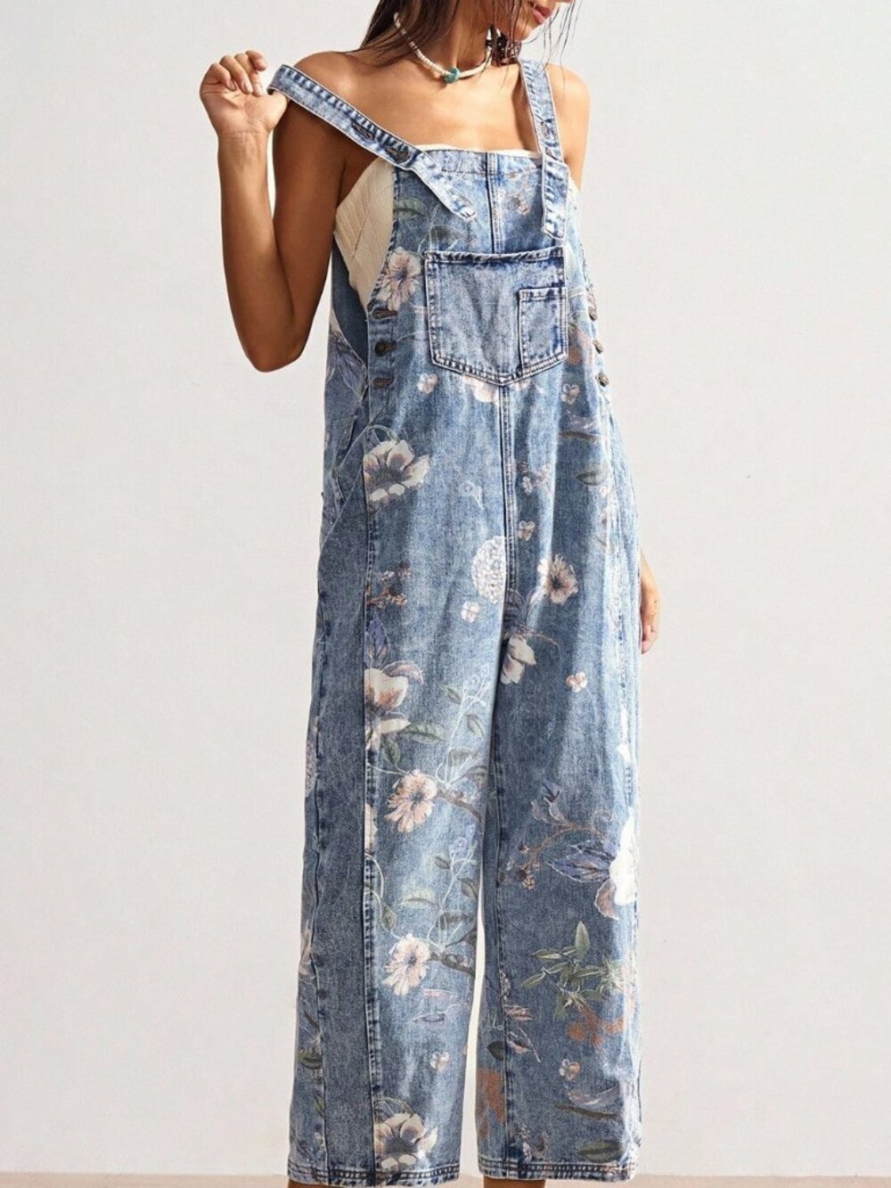 Blue Casual Women's Loose Fit Bib Pants - Picture 8 of 8